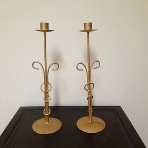 Golden/rusty  2 candle stands  14 inches